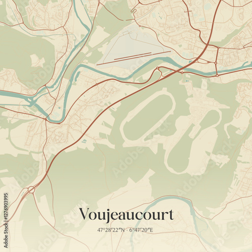 Vintage map of Voujeaucourt, France.