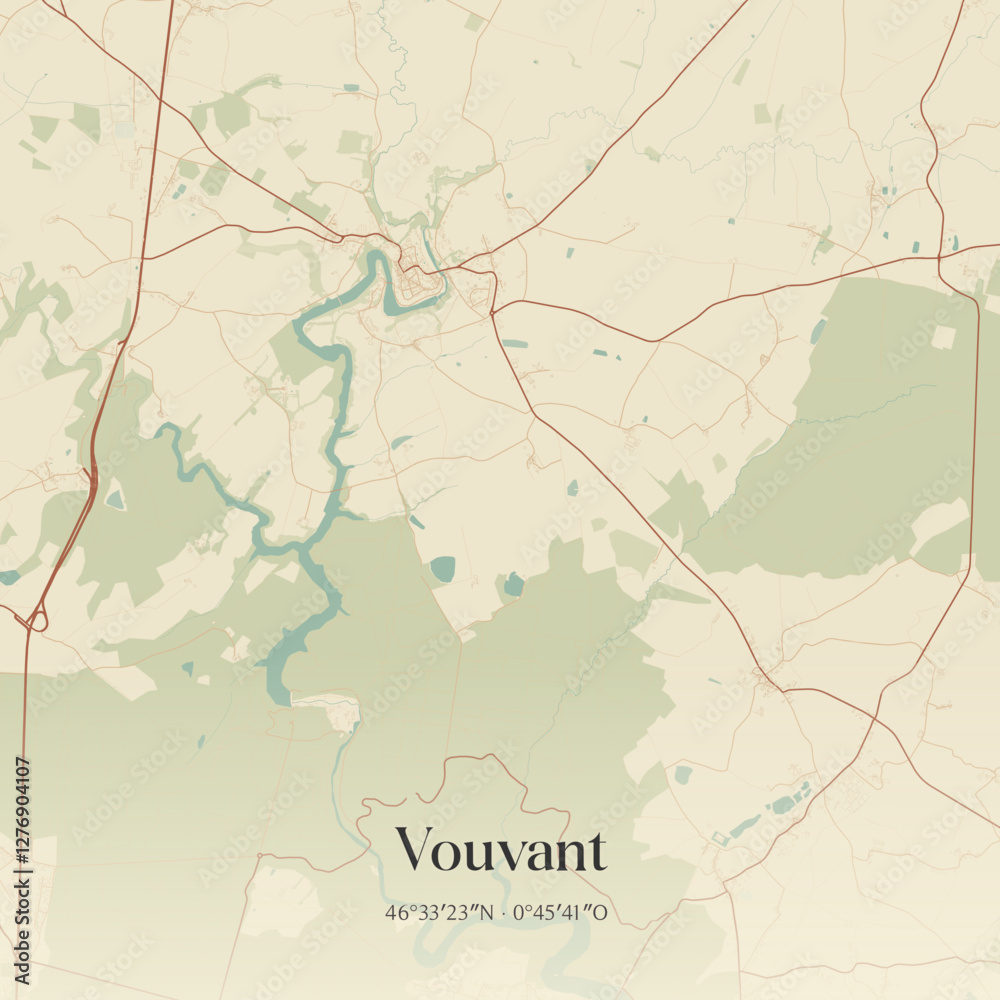 Naklejka premium Vintage map of Vouvant, France.