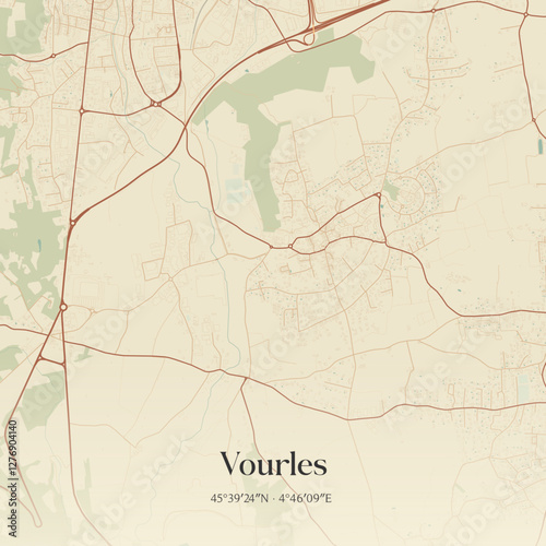 Vintage map of Vourles, France.