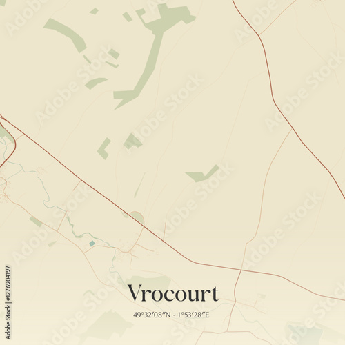 Vintage map of Vrocourt, France.