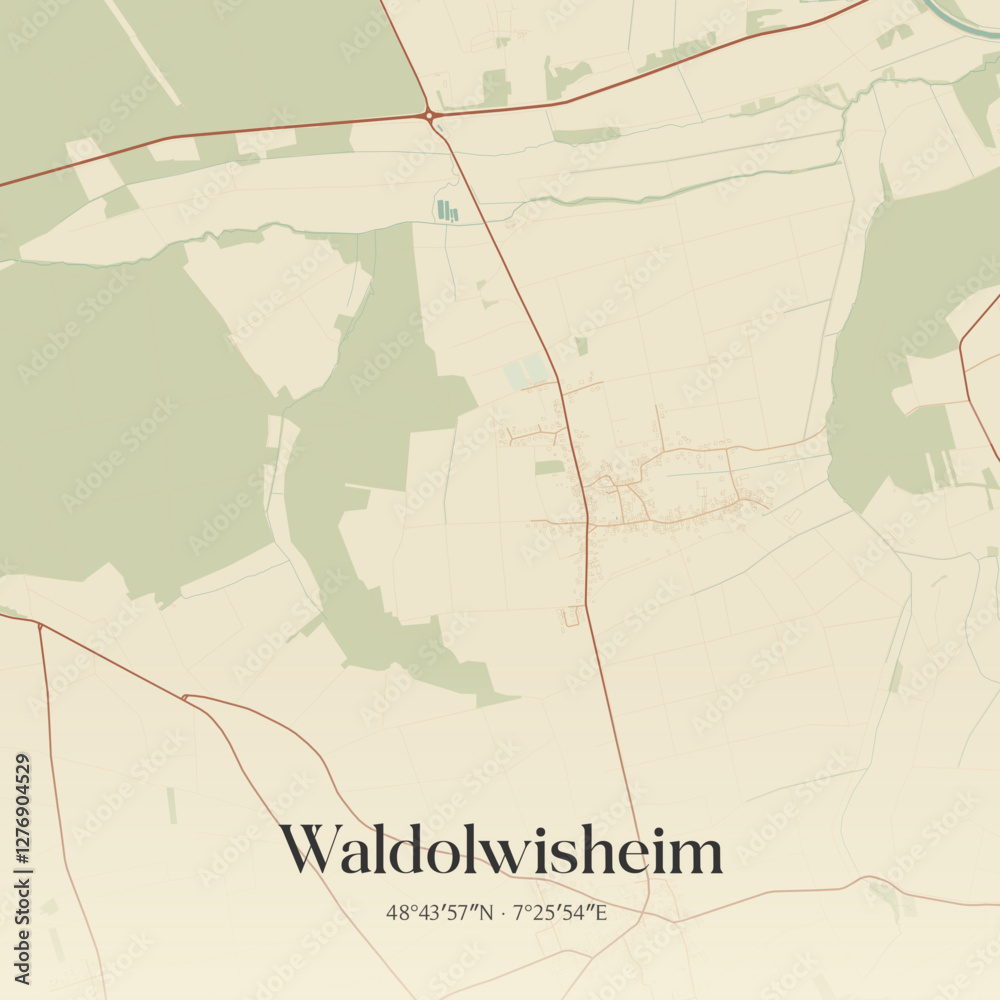 Fototapeta premium Vintage map of Waldolwisheim, France.