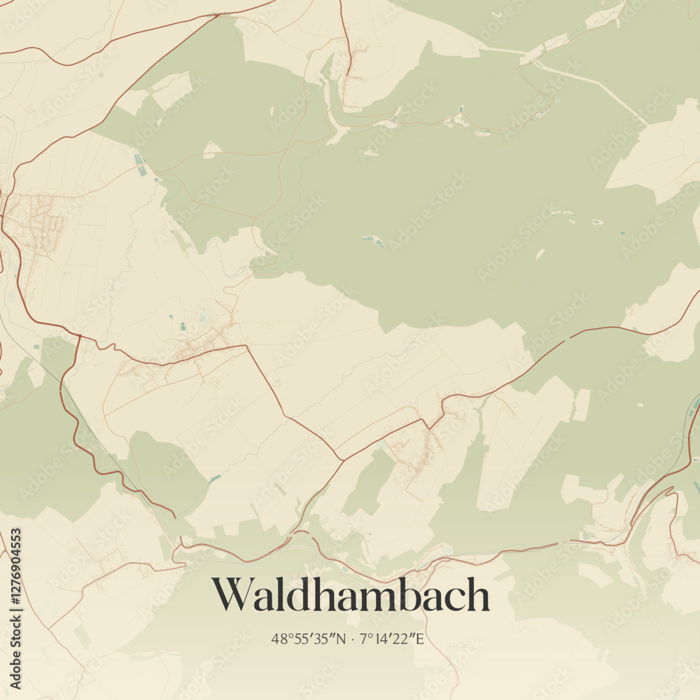 Fototapeta premium Vintage map of Waldhambach, France.