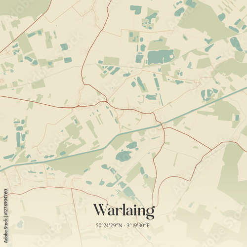 Vintage map of Warlaing, France.