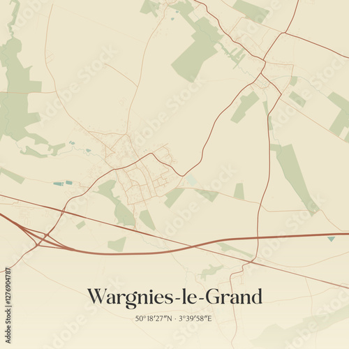 Vintage map of Wargnies-le-Grand, France.