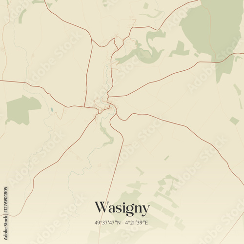 Vintage map of Wasigny, France.