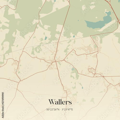 Vintage map of Wallers, France.