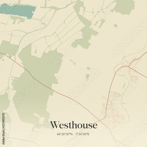 Vintage map of Westhouse, France.