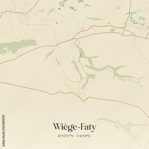 Vintage map of Wiège-Faty, France.