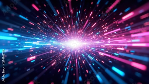 Abstract Neon Light Speed Lines Background with Futuristic Glow Effect