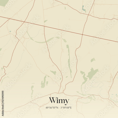 Vintage map of Wimy, France.