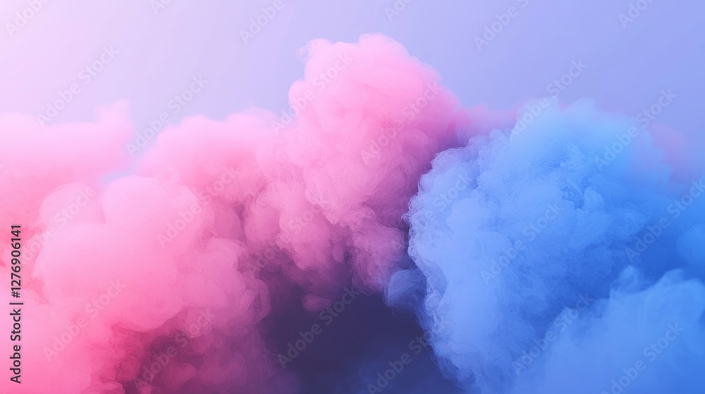 Fototapeta premium Tranquil Pastel Smoke Soft Ethereal Pink and Blue Mist on Lavender Gradient - Abstract Serene Background Art