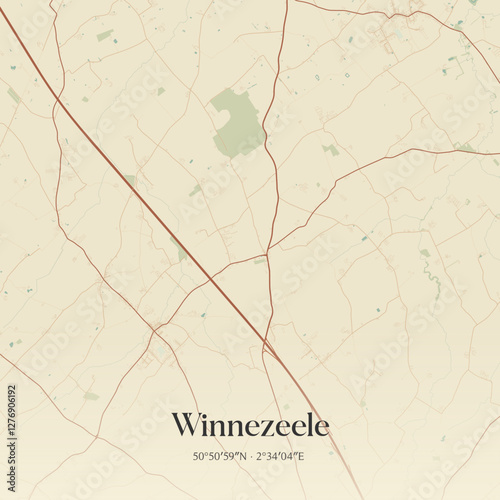 Vintage map of Winnezeele, France.