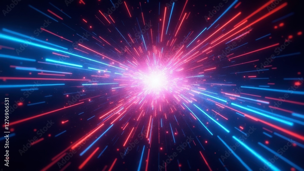 Fototapeta premium Abstract Light Burst with Glowing Red and Blue Speed Lines
