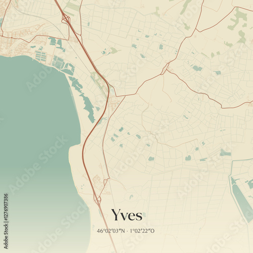 Vintage map of Yves, France.