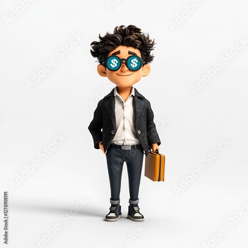 comic businessman dollar signs briefcase photo