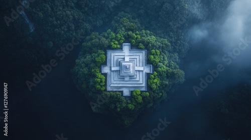 aerial view of tibetan monastery where monks create intricate mandala sand paintings as part of ancient ritual