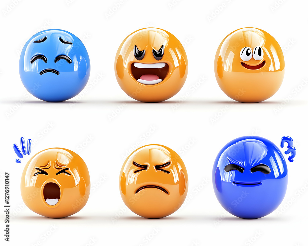 Fototapeta premium 3D Emojis expressing various emotions on white