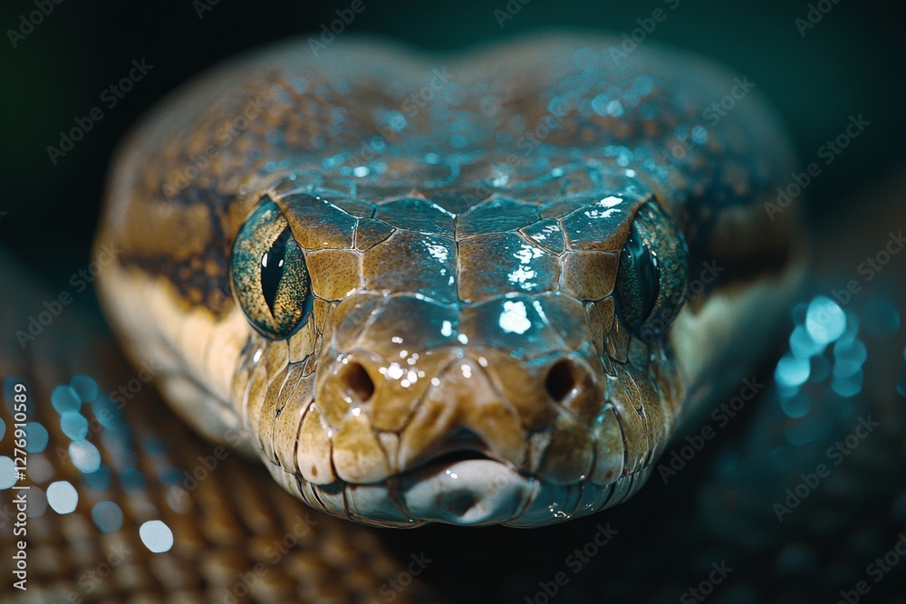 Fototapeta premium Intriguing Close-Up The Mesmerizing Gaze of a Python, Unveiling Nature's Beauty