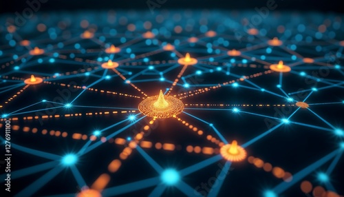 Obraz na płótnie Illuminated network of interconnected nodes and lines depicting a structured system of reasoning w salonie