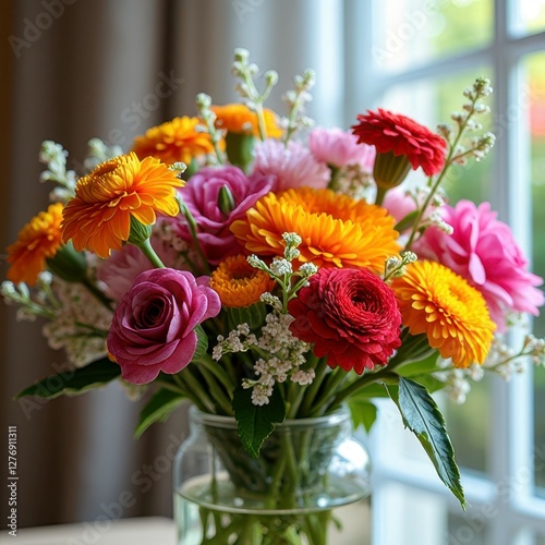 Wallpaper Mural Vibrant floral bouquet with gerbera daisies and roses in sunlit room Torontodigital.ca