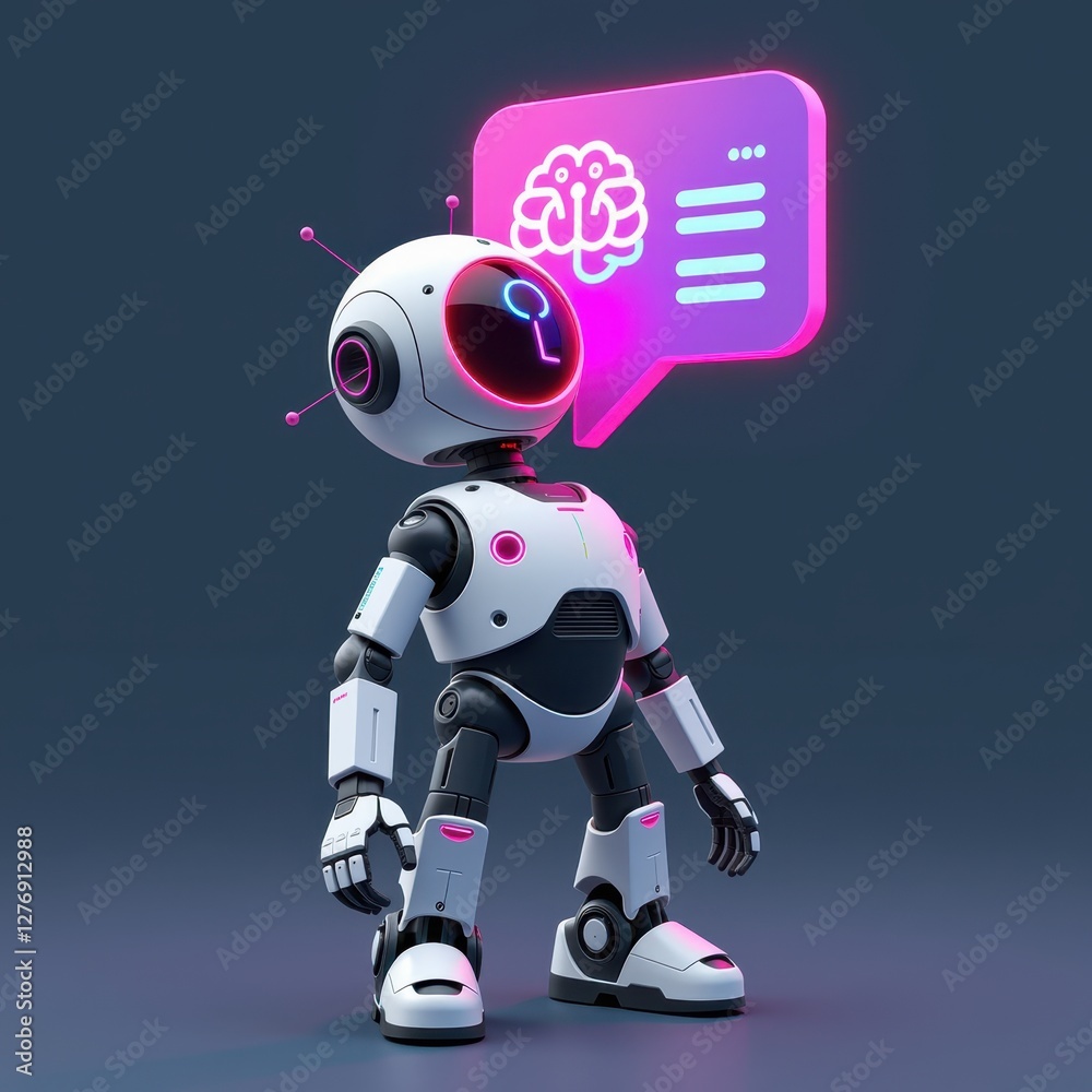 Fototapeta premium A futuristic AI robot, embodying the cutting-edge of artificial intelligence, stands confidently against a backdrop of complex digital circuitry