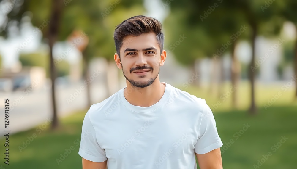 Confident Young Man White T-Shirt Confident Young Man White T-Shirt