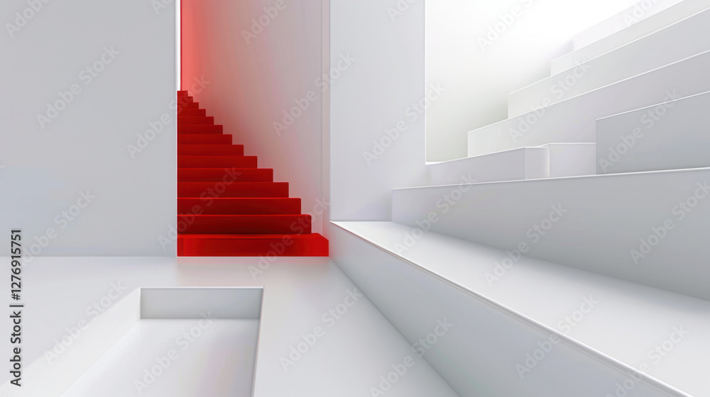 Obraz premium white staircase with red carpet