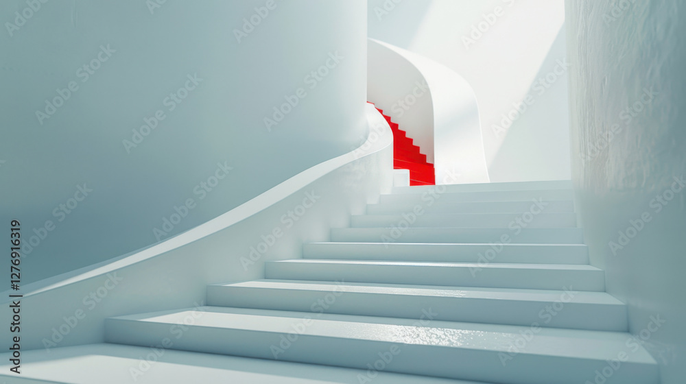 Fototapeta premium white staircase with red carpet