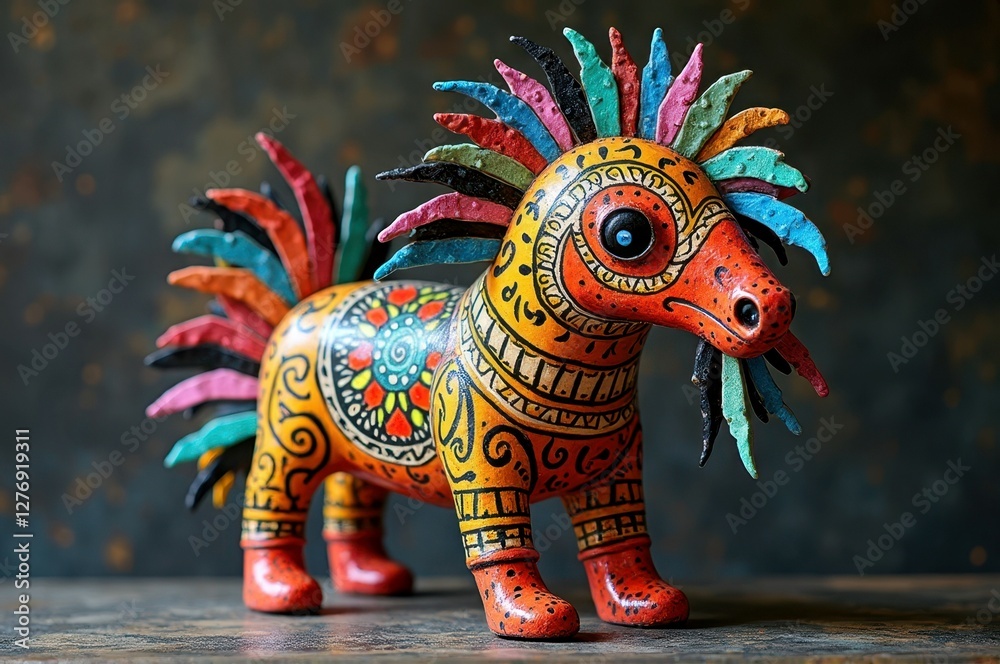 Obraz premium Colorful mexican alebrije horse sculpture with intricate patterns and vibrant details