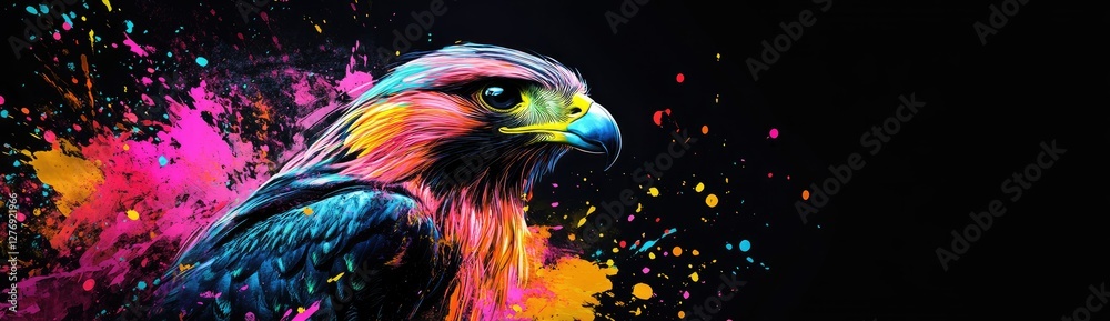 Fototapeta premium Colorful Falcon in Abstract Paint Splashes