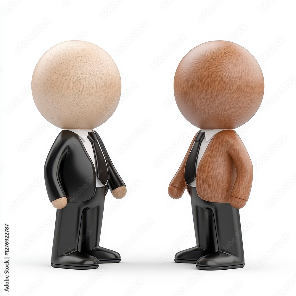 Two Stylized Figures in Black Suits Converse Against White Background Two Stylized Figures in Black Suits Converse Against White Background