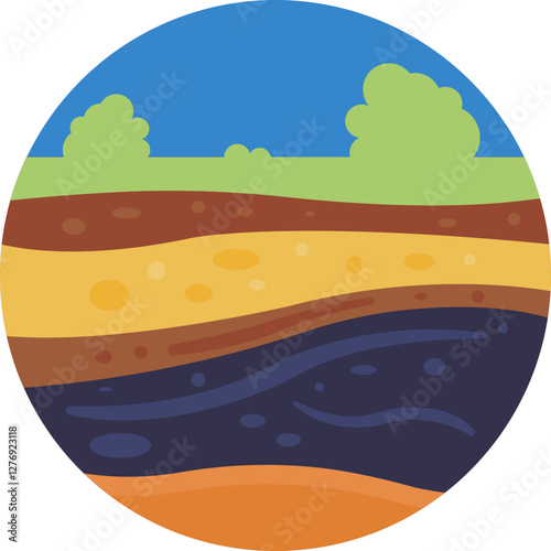 Symbolizes Earth's layers, such as sedimentary rock or soil strata.