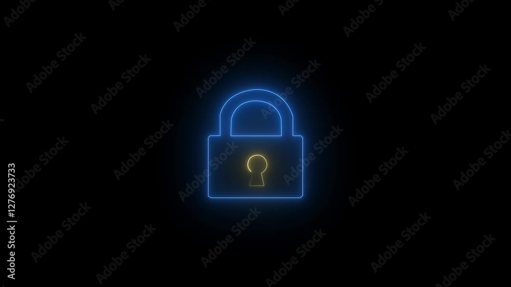 Neon glowing safety security lock black background 4k video animation. Neon glowing safety security lock black background 4k video animation.