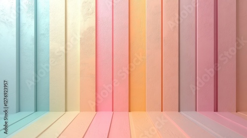 Colorful pastel wall with vertical panels in soft blue, pink, and orange hues