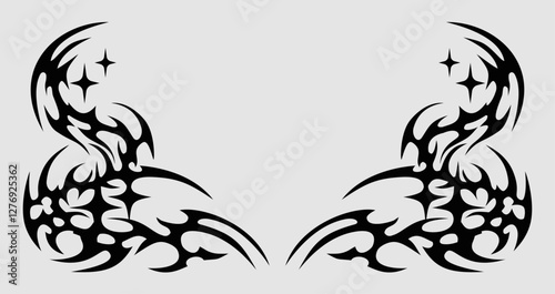 Neo tribal tattoo design for border or frame, Y2k neo tribal sigil art design , gothic cybersigilsm art frame 