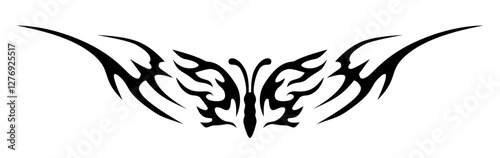 Wings of butterfly Y2k cyberpunk tattoo design with isolated background, neo tribal retro futuristic tattoo design