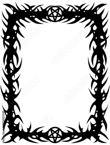 black and white black death metal frame with pentagram, neo tribal frame for music event, poster, invitation, flyer or social media story,