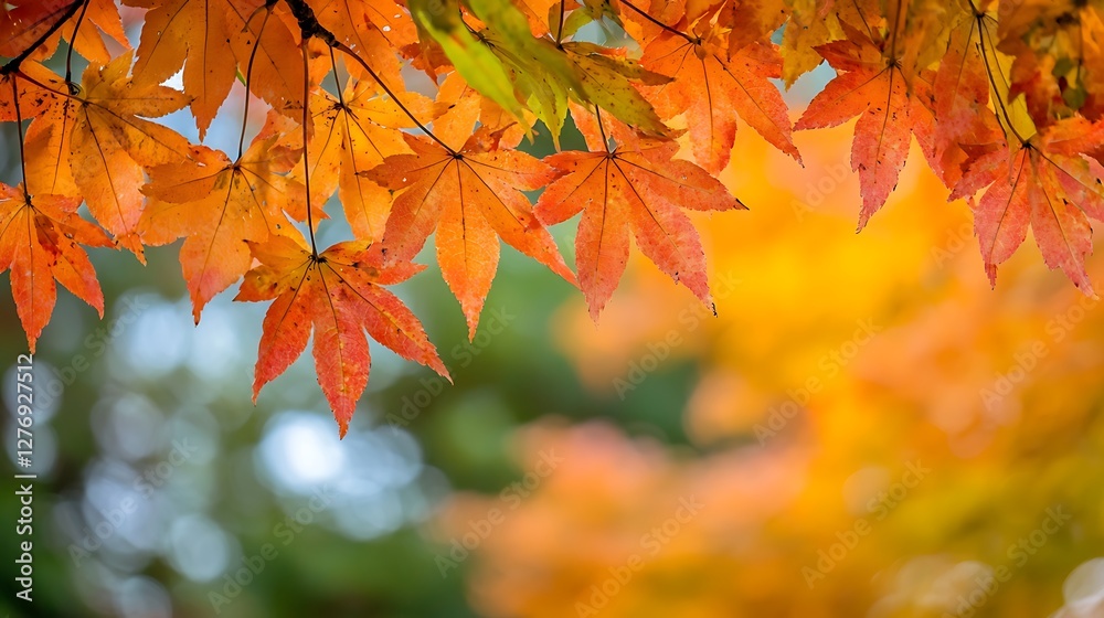 Vibrant autumn foliage display featuring maple leaves in shades of orange and gold Vibrant autumn foliage display featuring maple leaves in shades of orange and gold