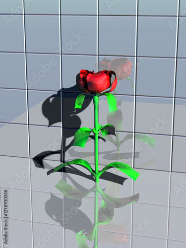 Mysterious rose reflected from tile