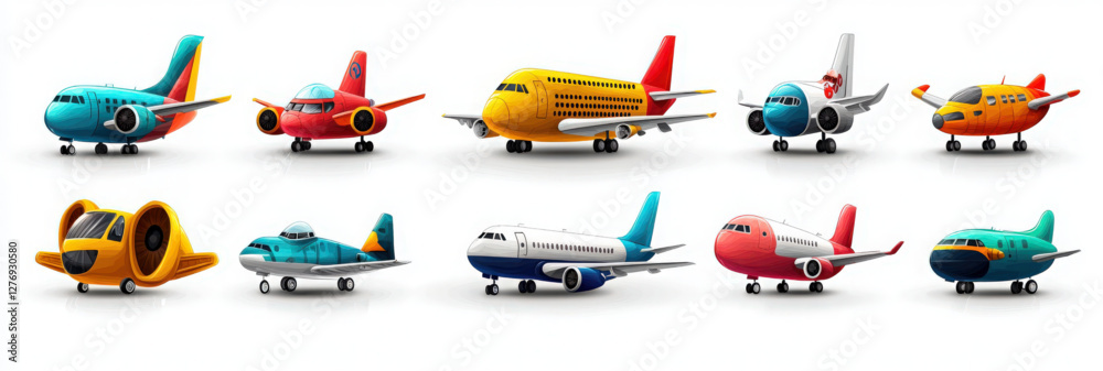 Naklejka premium Illustration of a set of transport and repair, airplane, car, train isolated on white Element icon on white background.