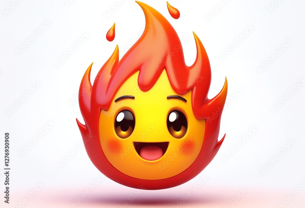 Cute 3d fire emoji isolated on white background, smiling fire emoji Cute 3d fire emoji isolated on white background, smiling fire emoji