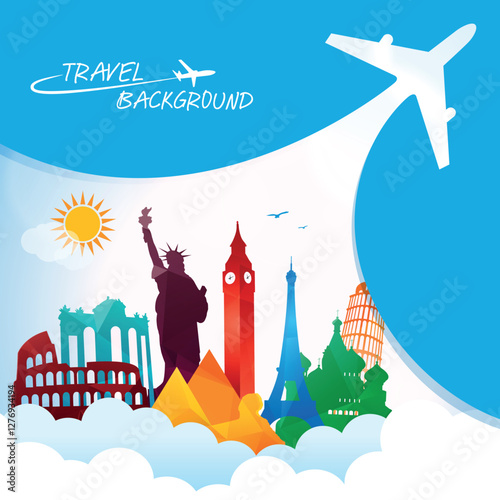 Travel and tourism concept, travel post card, vector file