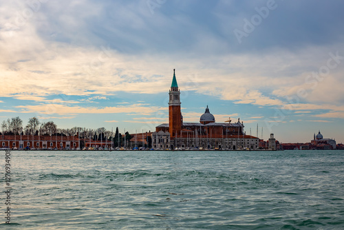 Принти на полотні Venice Waterfront: Capture the unique waterfront view of Venice, Italy, with historical buildings and serene water