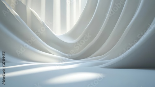 Abstract white fabric waves with gentle light and shadows