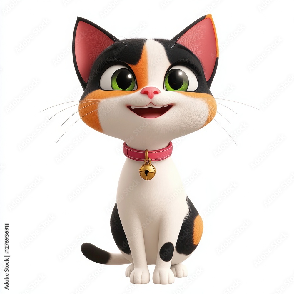 Smiling Cat with Red Collar and Gold Bell Smiling Cat with Red Collar and Gold Bell