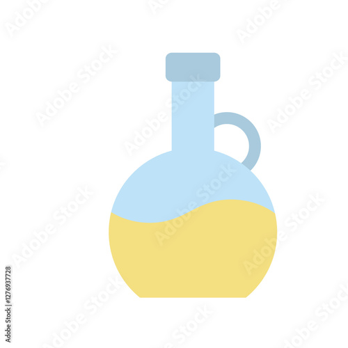 Flat Vector Illustration of a Glass Bottle Filled with Yellow Liquid in Minimalist Style