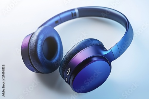 A close-up studio shot showcasing modern blue and purple wireless headphones, emphasizing their sleek design and comfortable earcups on a gradient background. photo