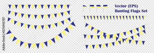 Banting flags, Blue and yellow realistick vector pennants hanging on the roap. Colorful flag garland of Ukraine