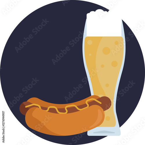 A traditional pairing of a hot dog and beer, perfect for an Oktoberfest celebration.