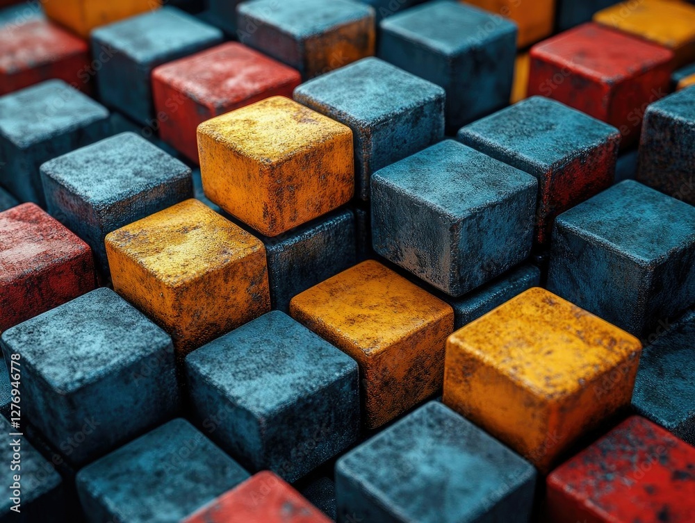 Textured Cubes: Abstract 3D Render of Colorful Blocks